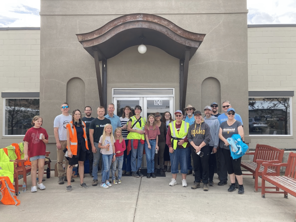 Group standing in front of Trinity Church's signature eyebrow entry