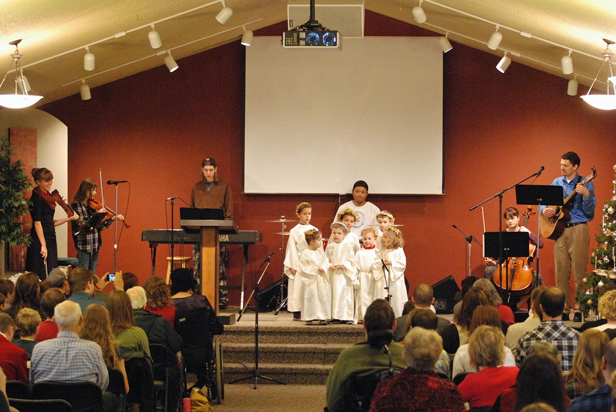 Worship service with young children on stage